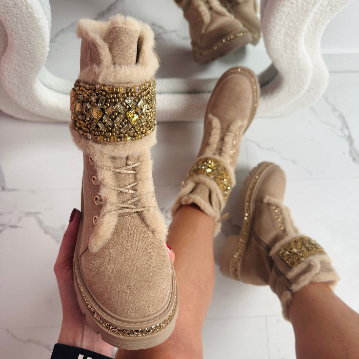 Emma™ | Stone Detail Khaki Boots