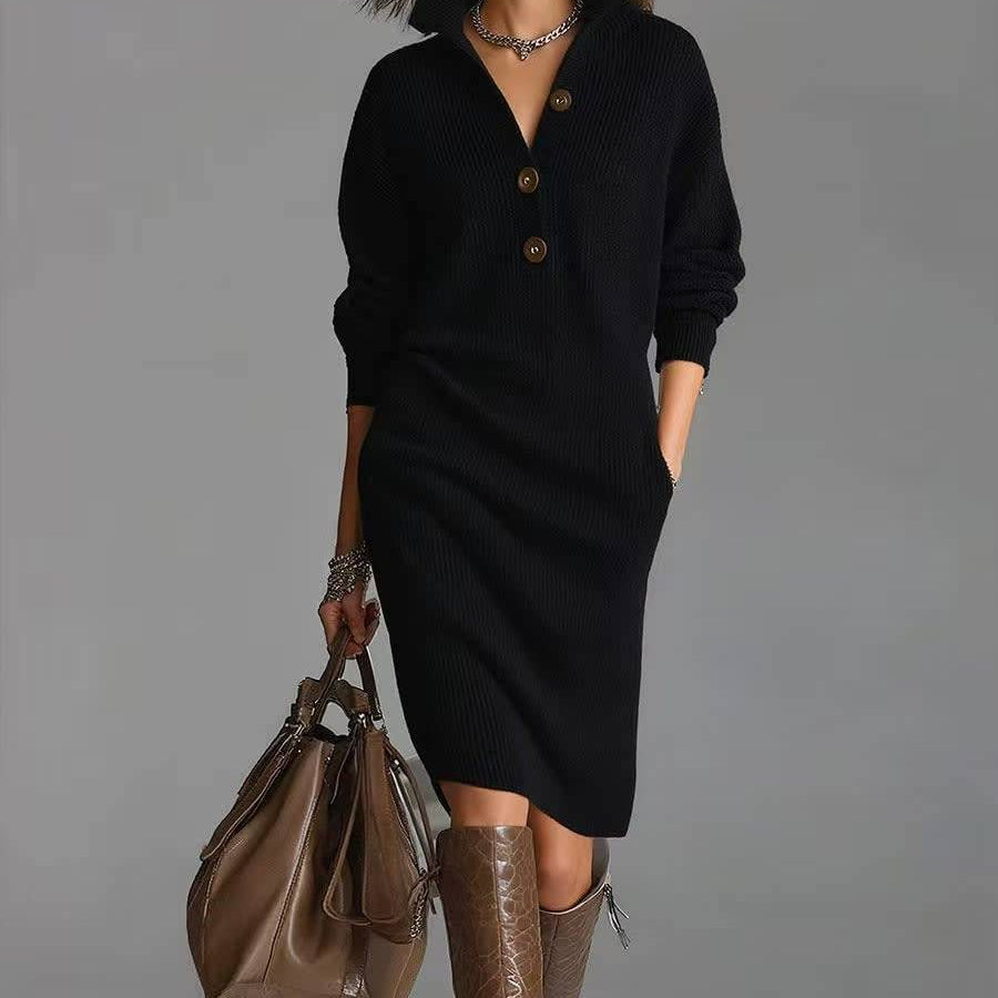 DouceMaison™ | Robe Pull Élégante à Boutons