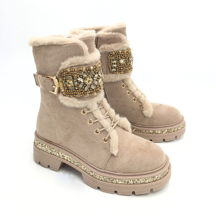 Emma™ | Stone Detail Khaki Boots