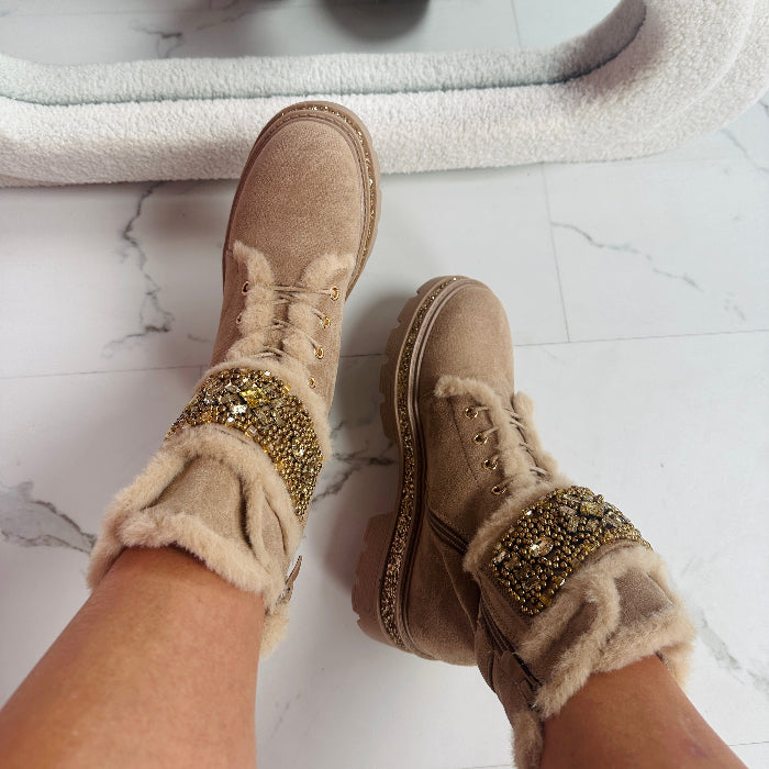 Emma™ | Stone Detail Khaki Boots