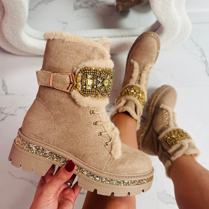Emma™ | Stone Detail Khaki Boots